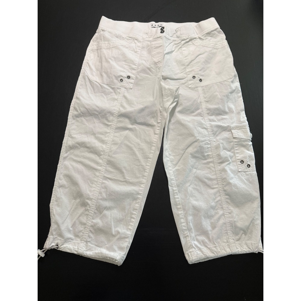 D-a-s-h Womens White Cargo Capri Pants Elastic Waist Drawstring Hem Size L